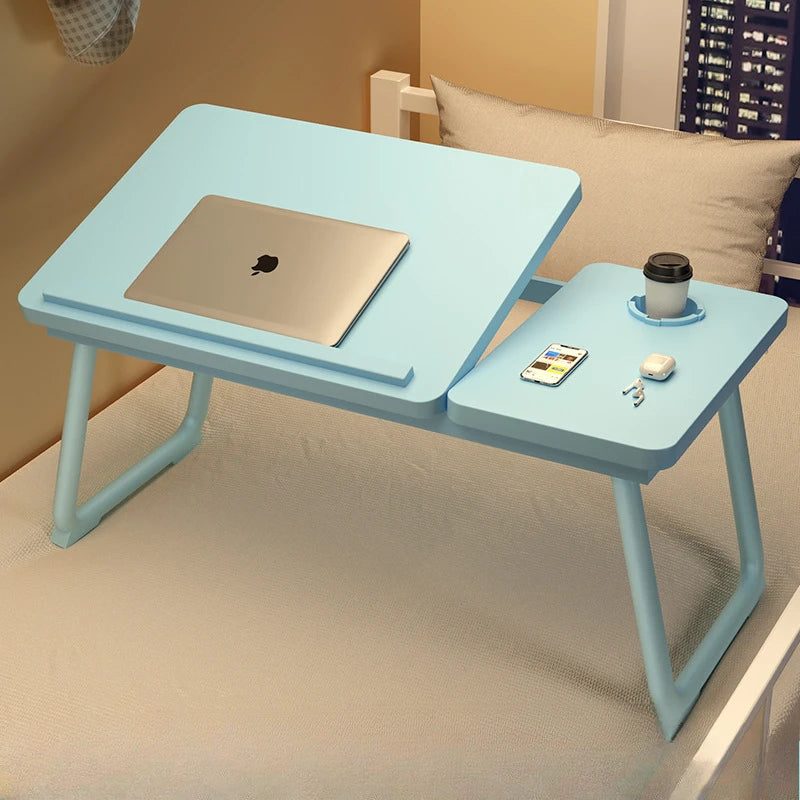 Work/Study in Bed Comfortably Adjustable & Foldable Lap Desk with Cup Holder, Ventilated Design Prevents Overheating.