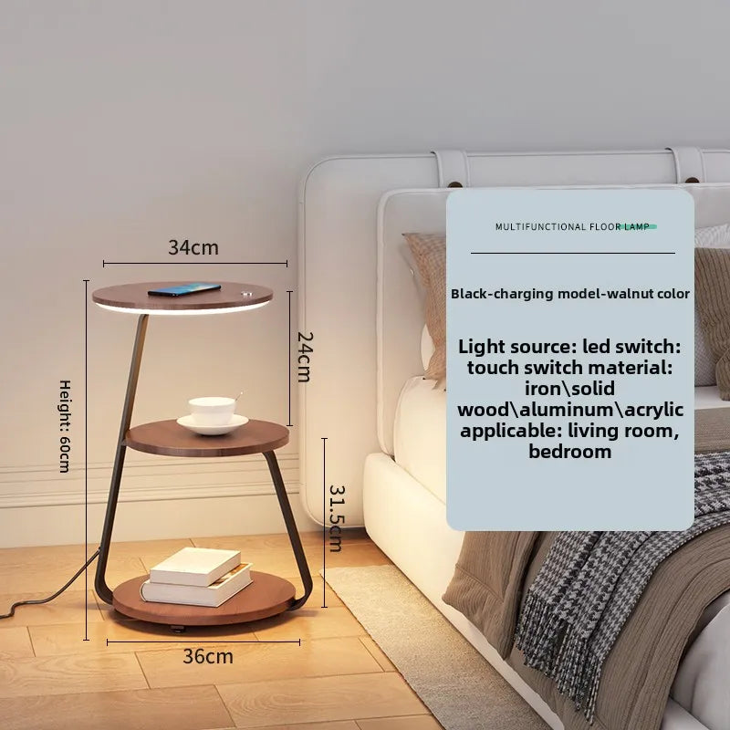 Bedroom Minimalist Nightstands Small Space Round Light Smart Bedside Table With Wireless Charger Nachttisch Library Furniture
