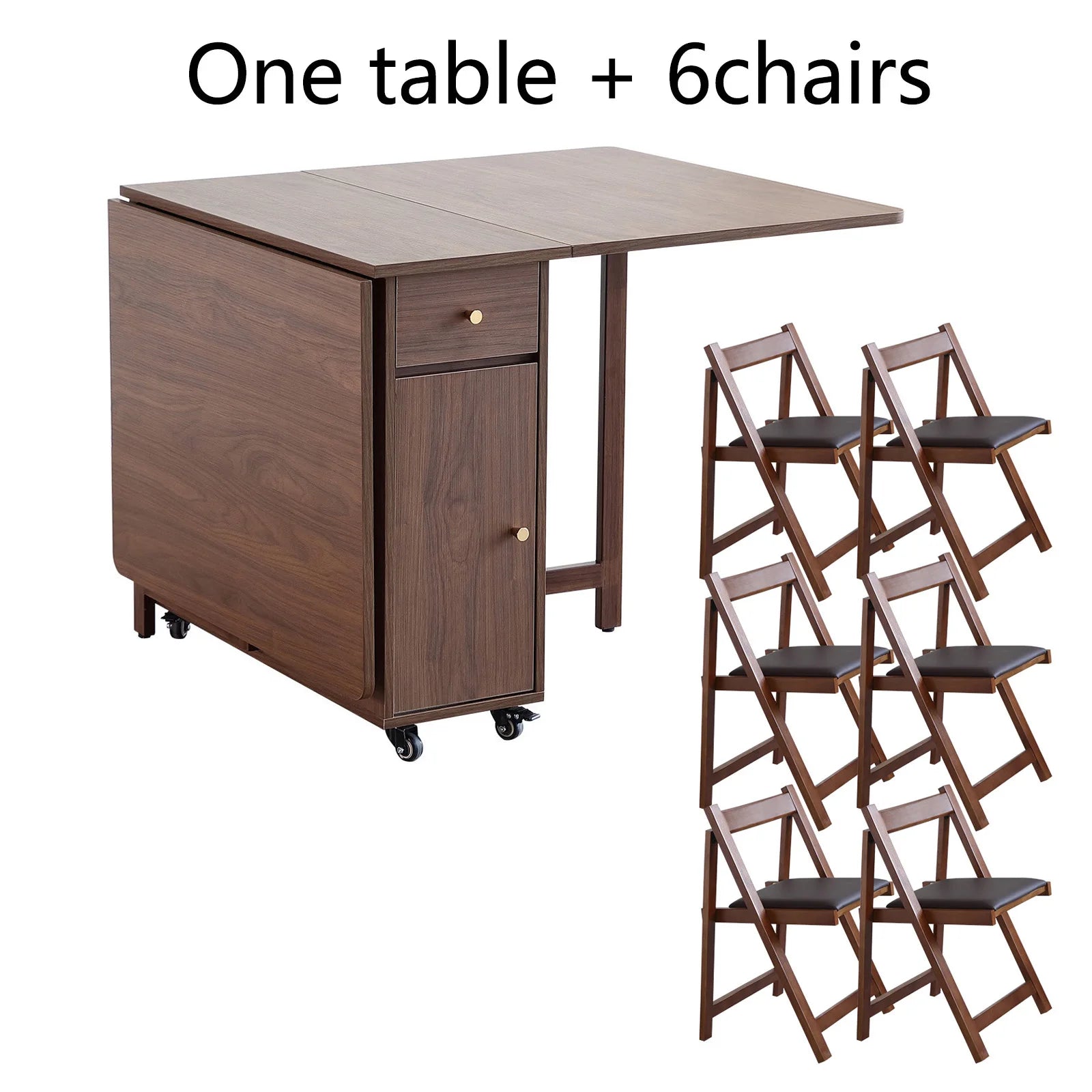 Folding Dining Table with 2 Drawers and 4 Wheels for Living Room,Kitchen, Farmhouse, Space Saving Table