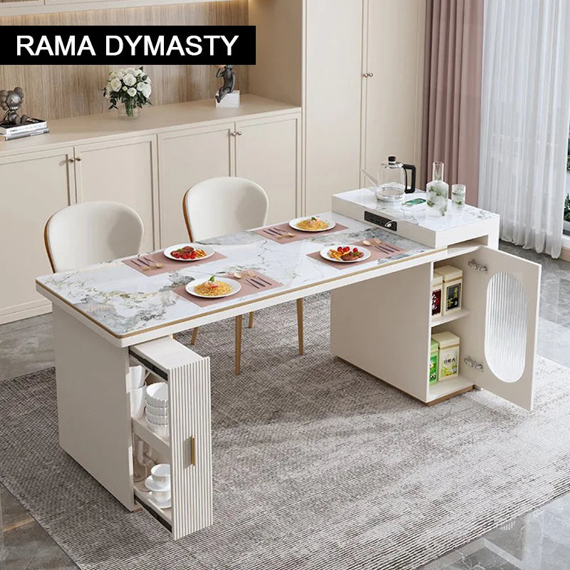 Rock Plate Dining Table Integrated Extendable Home Modern Light Luxury Dining Table With Storage Cabinet