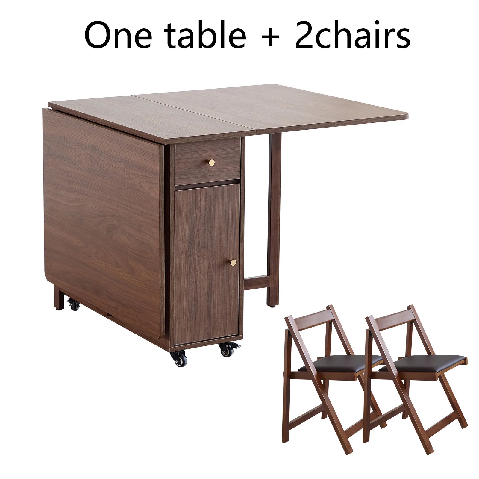 Folding Dining Table with 2 Drawers and 4 Wheels for Living Room,Kitchen, Farmhouse, Space Saving Table