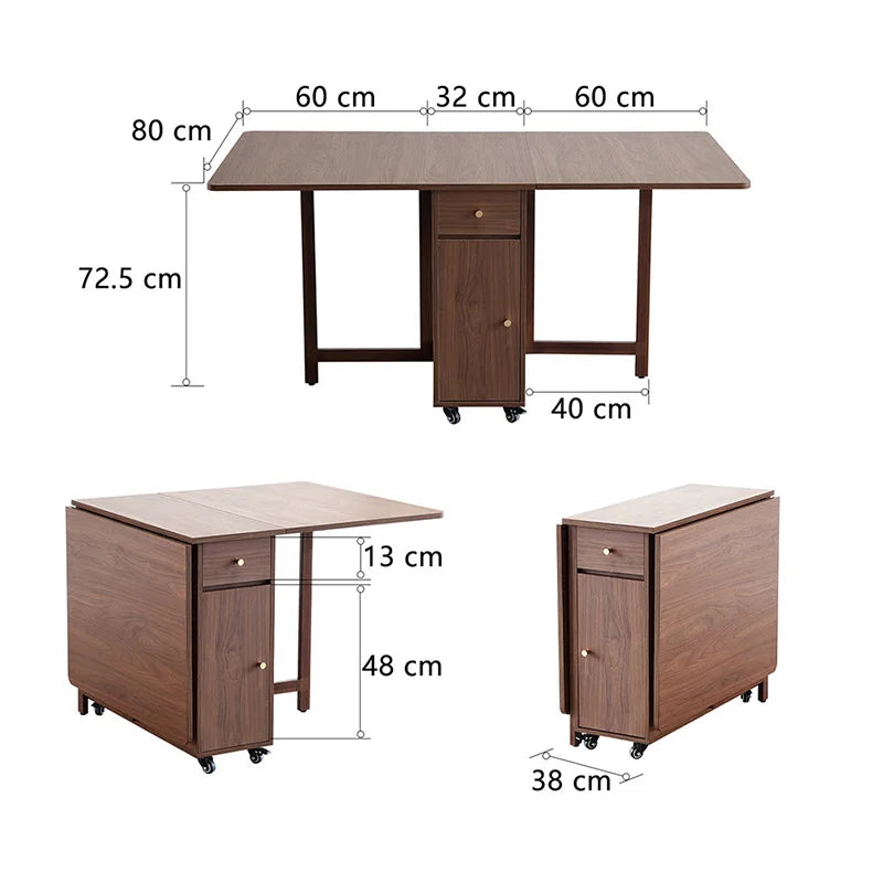 Folding Dining Table with 2 Drawers and 4 Wheels for Living Room,Kitchen, Farmhouse, Space Saving Table