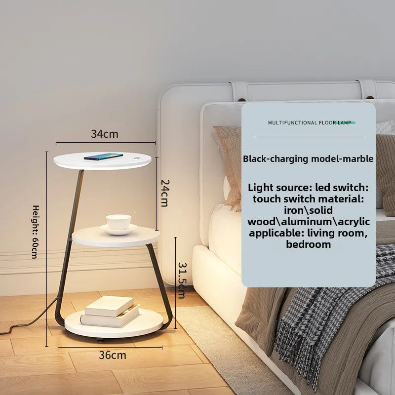 Bedroom Minimalist Nightstands Small Space Round Light Smart Bedside Table With Wireless Charger Nachttisch Library Furniture