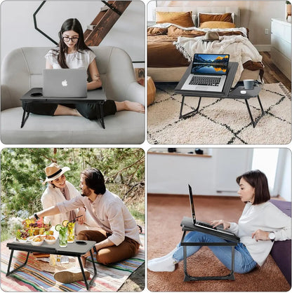 Work/Study in Bed Comfortably  Adjustable &amp; Foldable Lap Desk with Cup Holder, Ventilated Design Prevents Overheating.