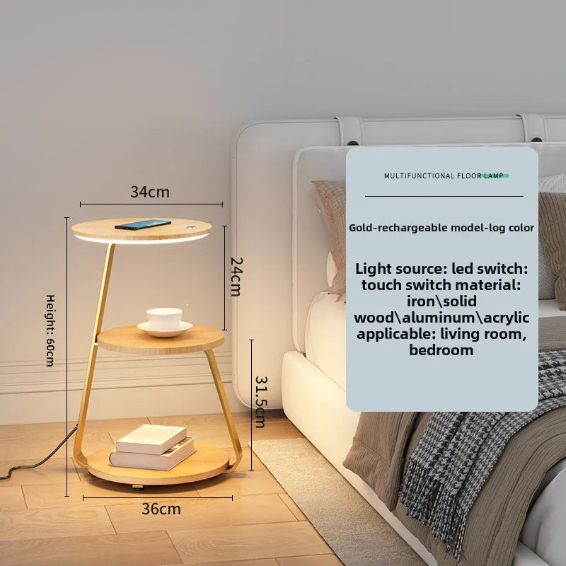 Bedroom Minimalist Nightstands Small Space Round Light Smart Bedside Table With Wireless Charger Nachttisch Library Furniture