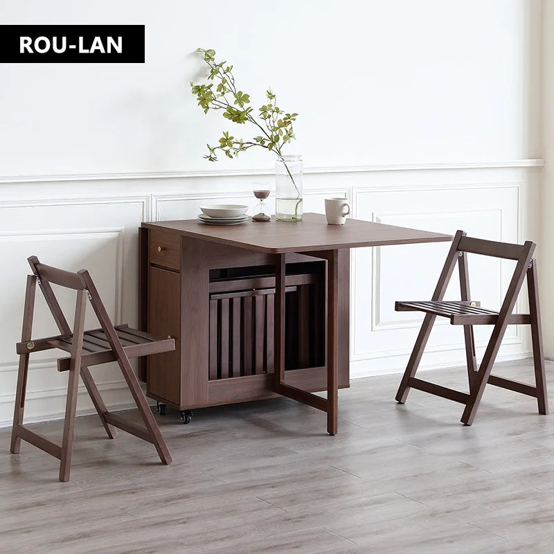 Folding Dining Table with 2 Drawers and 4 Wheels for Living Room,Kitchen, Farmhouse, Space Saving Table