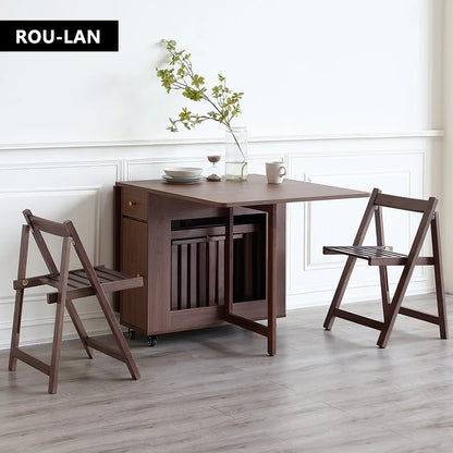 Folding Dining Table with 2 Drawers and 4 Wheels for Living Room,Kitchen, Farmhouse, Space Saving Table