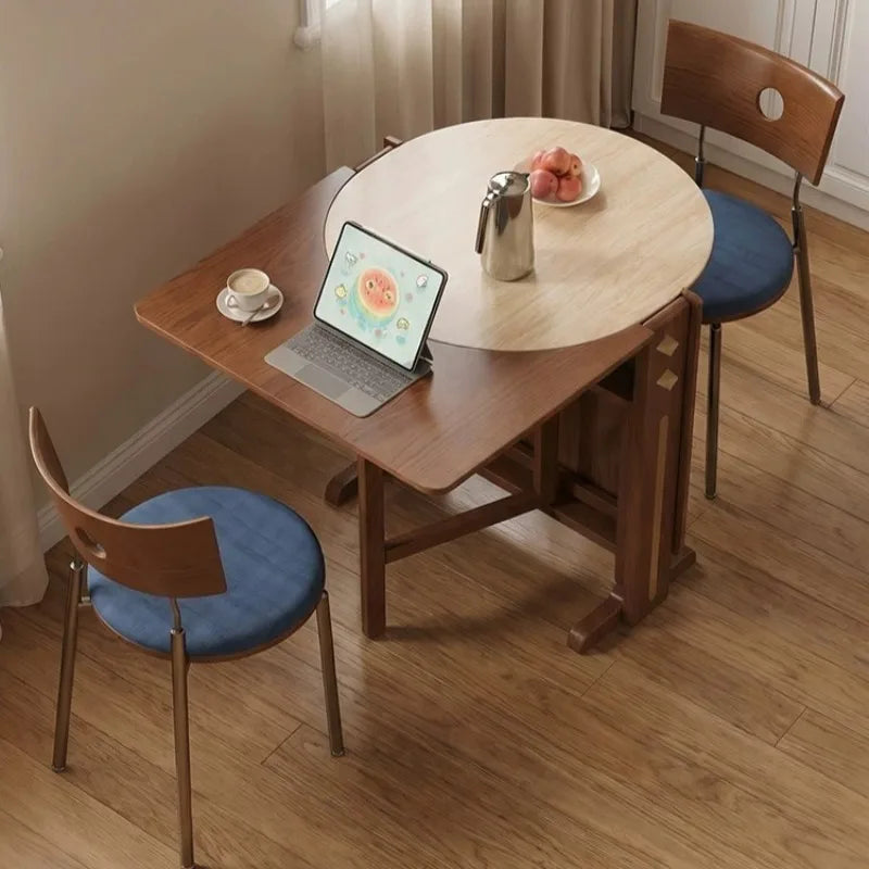 Dinette Foldable Dining Table Round Kitchen Small Spaces Contemporary Table Portable Wooden Mesa Plegable Hotel Furniture