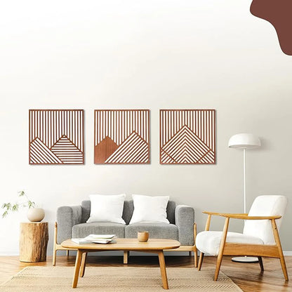 3PCS Modern Wood Art Wall Decor Wood Art Decor for Living Room, Bedroom, Office，Easy to Install Home Decor Style