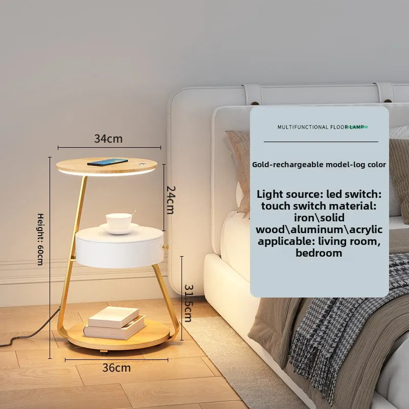 Bedroom Minimalist Nightstands Small Space Round Light Smart Bedside Table With Wireless Charger Nachttisch Library Furniture