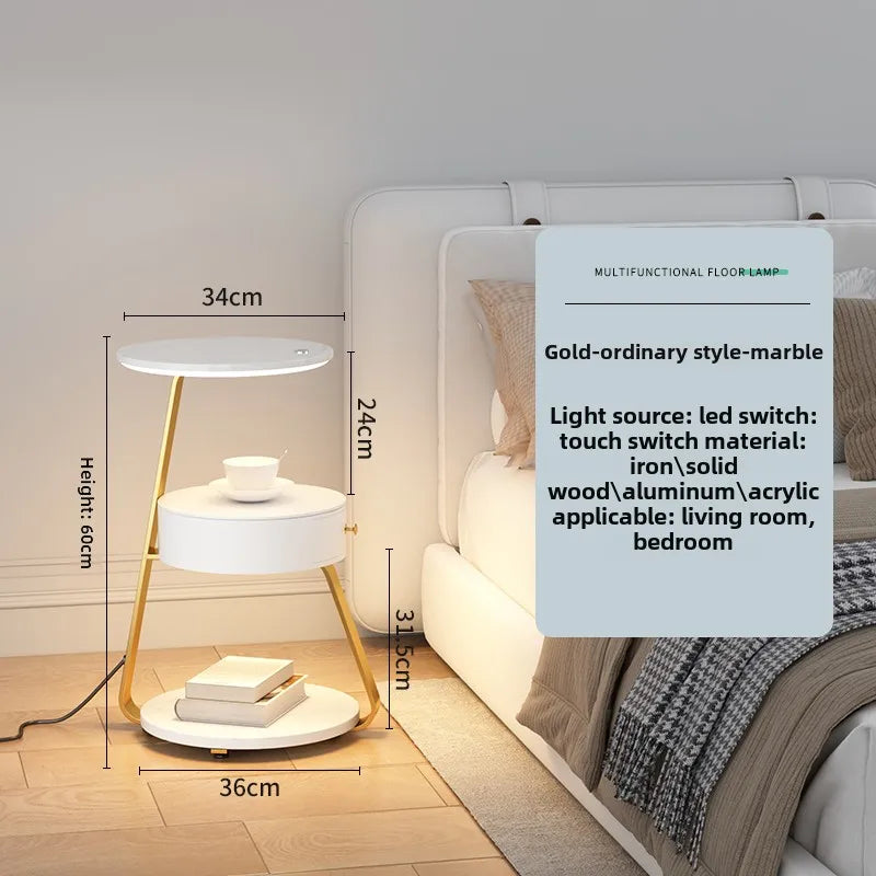 Bedroom Minimalist Nightstands Small Space Round Light Smart Bedside Table With Wireless Charger Nachttisch Library Furniture