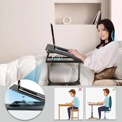 Work/Study in Bed Comfortably  Adjustable &amp; Foldable Lap Desk with Cup Holder, Ventilated Design Prevents Overheating.