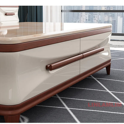 Linlamlim Modern Luxury Living Room Furniture - Coffee Table, TV Stand, and Side Cabinets with Marble Finish and Wooden Accents