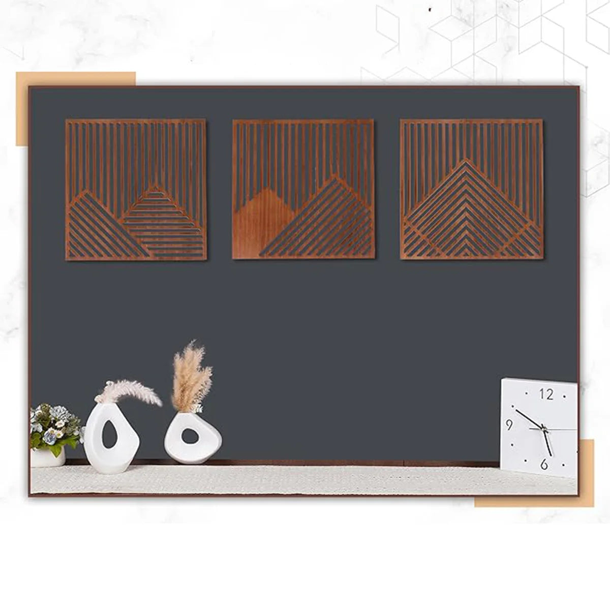 3PCS Modern Wood Art Wall Decor Wood Art Decor for Living Room, Bedroom, Office，Easy to Install Home Decor Style