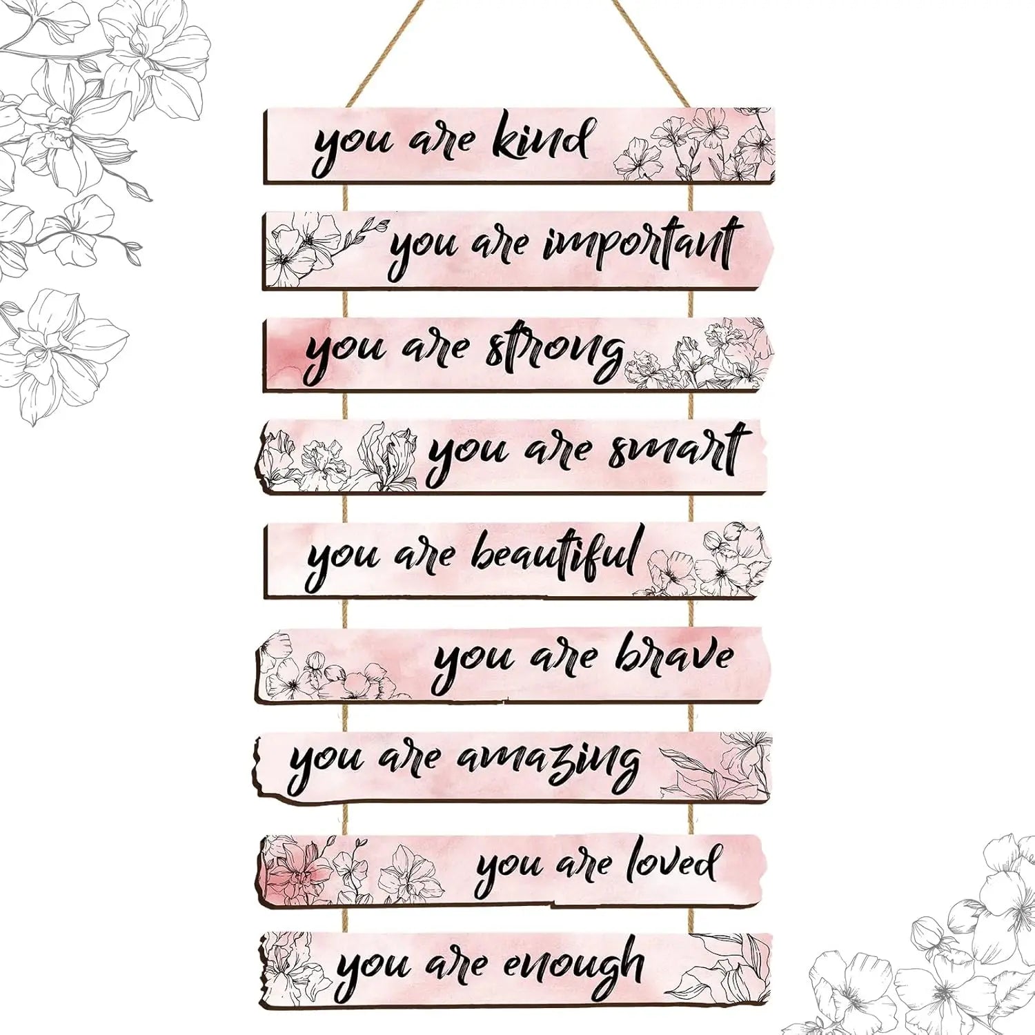 1Set Inspirational Floral Wall Decor You Are Amazing Beautiful Love Quotes Wooden Art Wall Sign Positive Home Decors for Bedroom