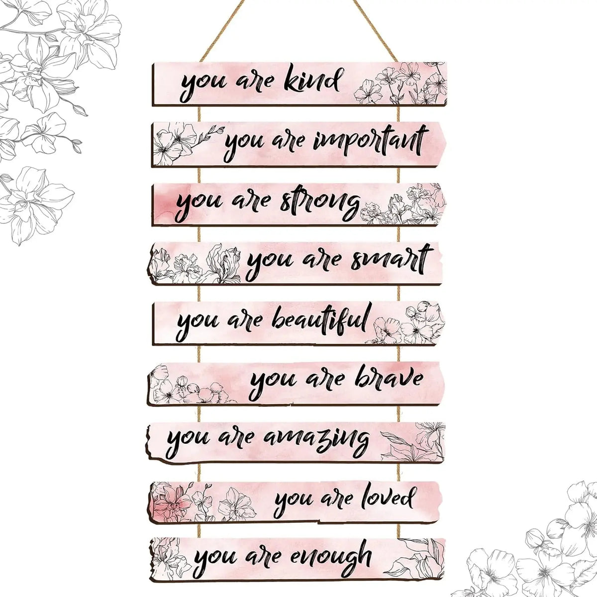 1Set Inspirational Floral Wall Decor You Are Amazing Beautiful Love Quotes Wooden Art Wall Sign Positive Home Decors for Bedroom