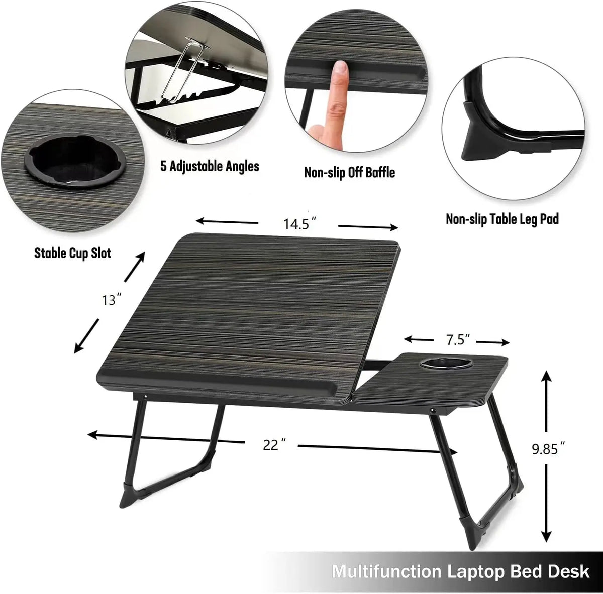 Work/Study in Bed Comfortably  Adjustable &amp; Foldable Lap Desk with Cup Holder, Ventilated Design Prevents Overheating.