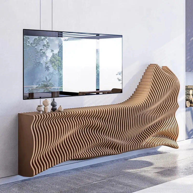 Parametric Furniture Wooden TV Stand offers ample storage display space, making it ideal for living rooms with modern home décor