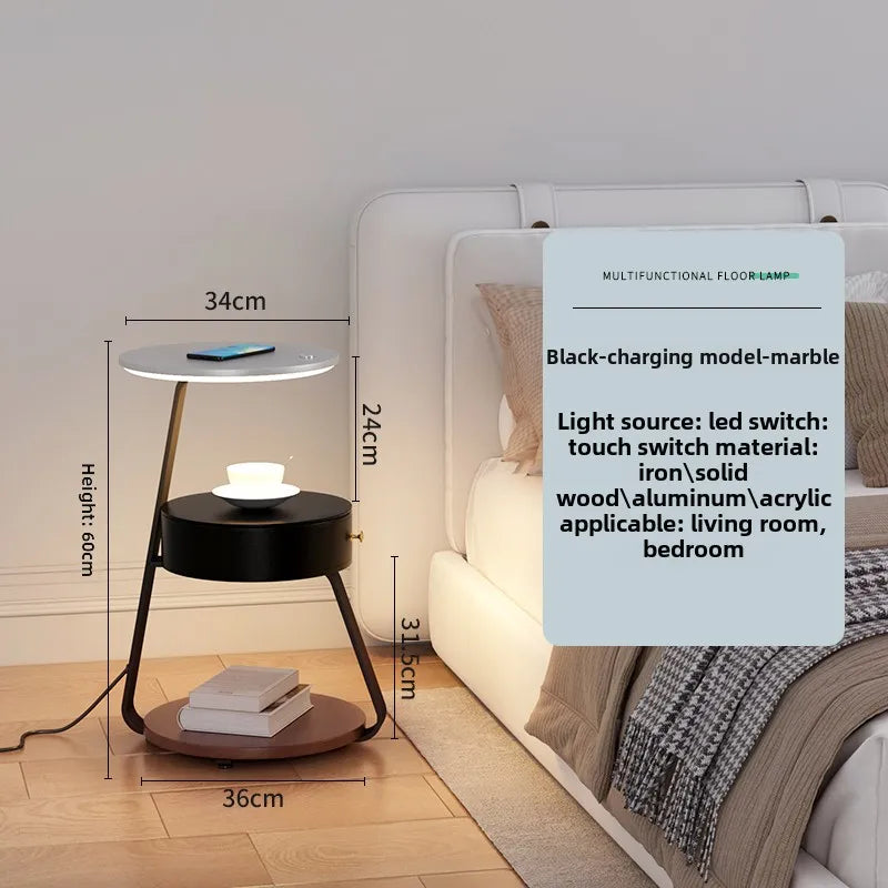 Bedroom Minimalist Nightstands Small Space Round Light Smart Bedside Table With Wireless Charger Nachttisch Library Furniture