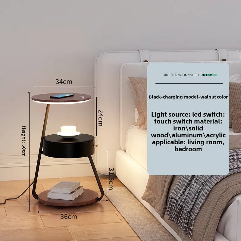 Bedroom Minimalist Nightstands Small Space Round Light Smart Bedside Table With Wireless Charger Nachttisch Library Furniture