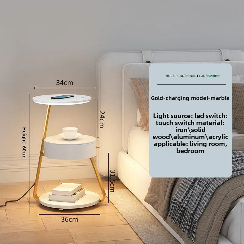 Bedroom Minimalist Nightstands Small Space Round Light Smart Bedside Table With Wireless Charger Nachttisch Library Furniture