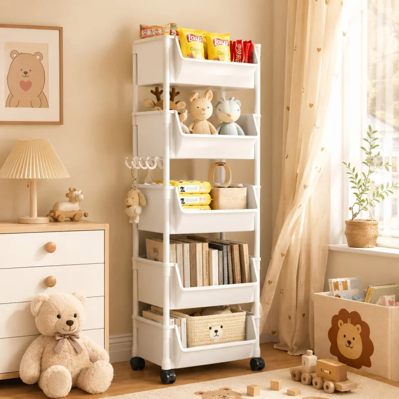Household Living Room, Bedroom, Kitchen Small Trolley Storage Rack, Snack Floor-Standing Multi-Layer Mobile Storage Bookshelf