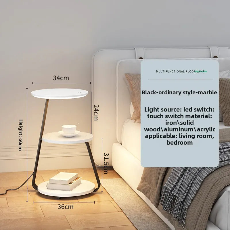 Bedroom Minimalist Nightstands Small Space Round Light Smart Bedside Table With Wireless Charger Nachttisch Library Furniture