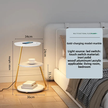 Bedroom Minimalist Nightstands Small Space Round Light Smart Bedside Table With Wireless Charger Nachttisch Library Furniture