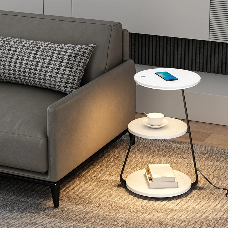Bedroom Minimalist Nightstands Small Space Round Light Smart Bedside Table With Wireless Charger Nachttisch Library Furniture