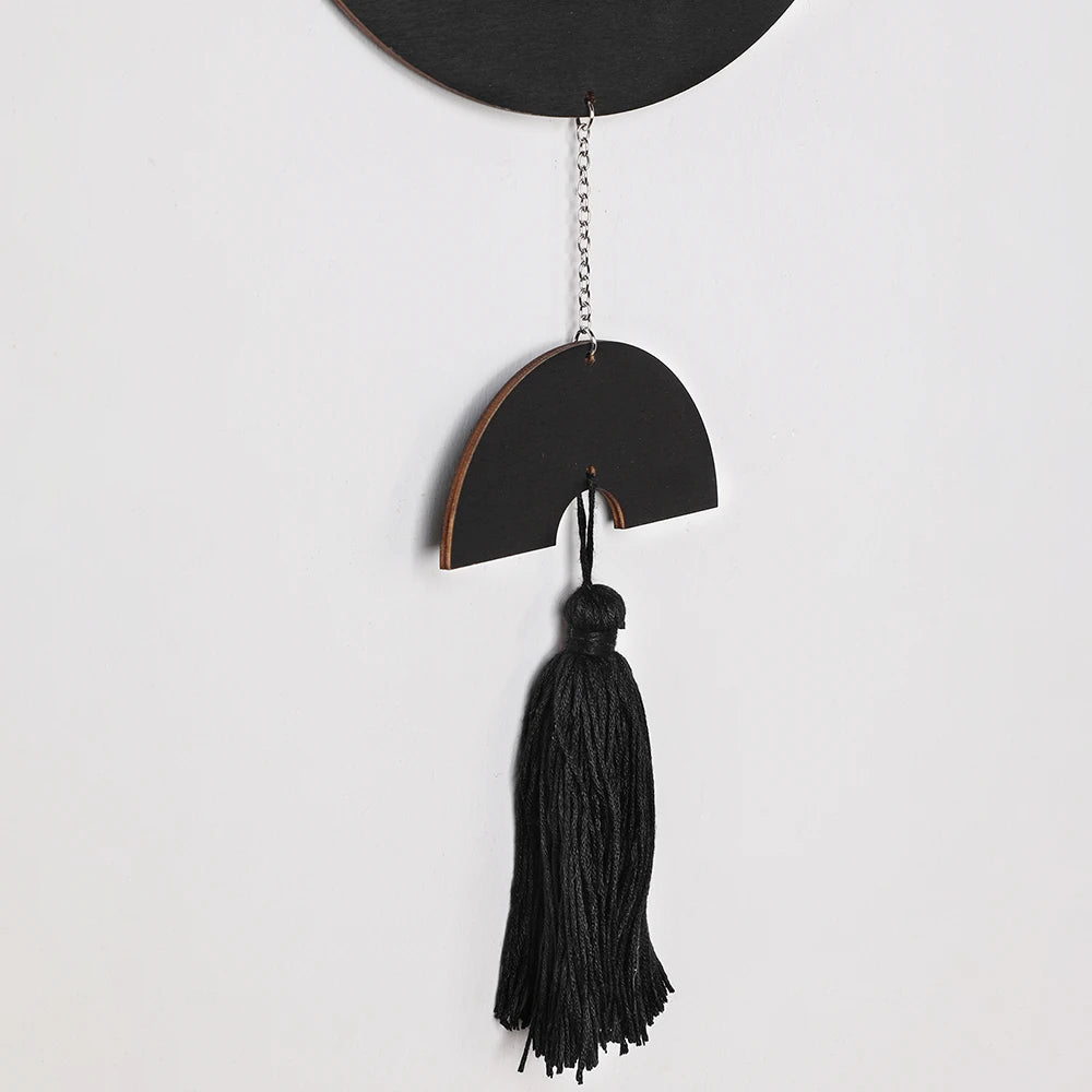 Boho Room Decor Black Wall Art Wood Dream Catcher Geometric Farmhouse Tassel Macrame Wall Hanging Bedroom Rustic Decor for Home