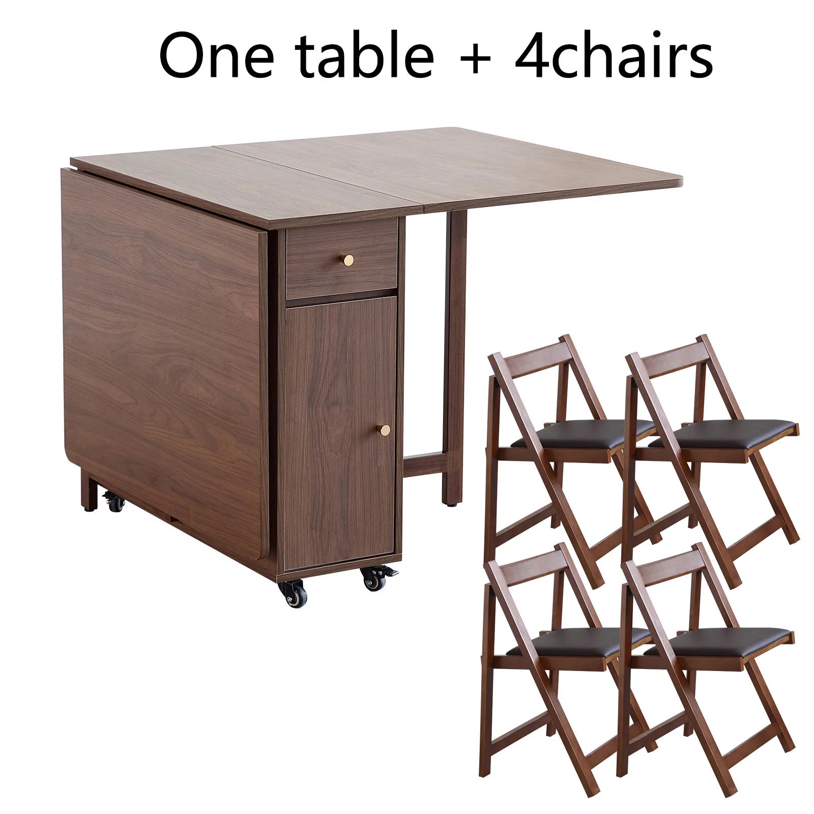 Folding Dining Table with 2 Drawers and 4 Wheels for Living Room,Kitchen, Farmhouse, Space Saving Table