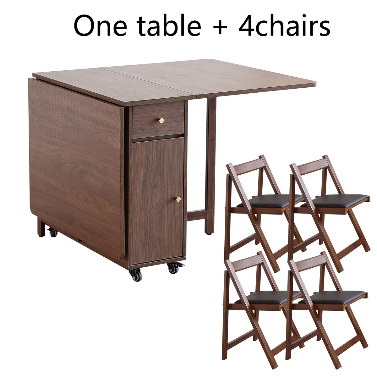 Folding Dining Table with 2 Drawers and 4 Wheels for Living Room,Kitchen, Farmhouse, Space Saving Table